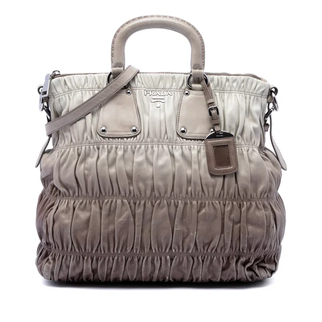 Beige Prada Nappa Gaufre Ombre Satchel in Beige Nappa leather from Designer Revival