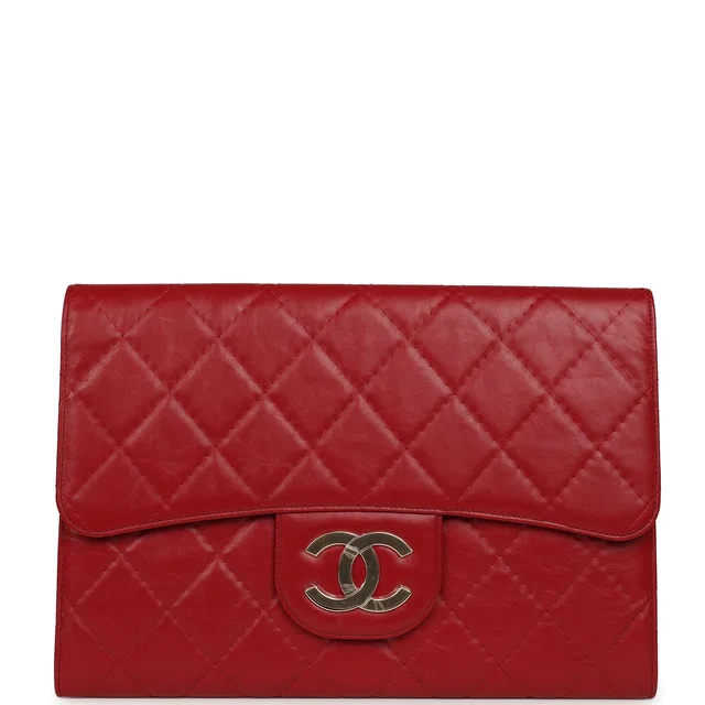 Chanel XXL CC Clutch Red Shiny Crumpled Calfskin Gold Hardware in Red Calfskin from Madison Avenue Couture