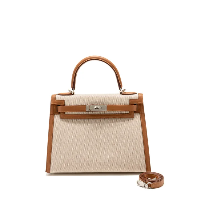 Hermès Kelly 28 Toile H/Swift Ecru/Gold SHW Stamp B in Gold Swift leather from EMIER