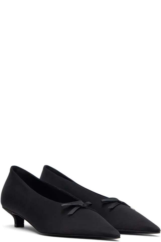 TOTEME Black Bow Satin Kitten Heels, photo 4 of 5 from SSENSE