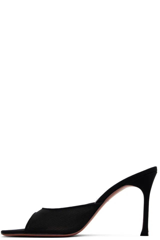 Amina Muaddi Black Alexa Mesh 95 Heeled Sandals, photo 3 of 5 from SSENSE