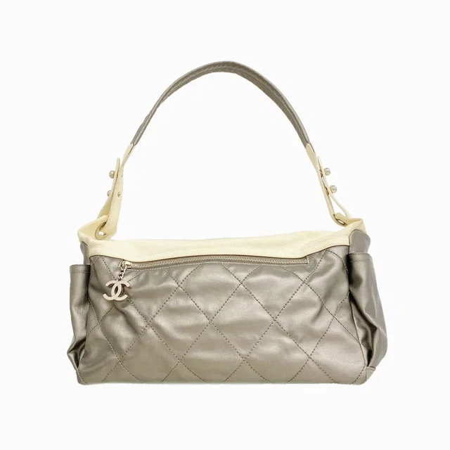Chanel Shoulder Bag Paris Biarritz Canvas Gray Silver in Grey Canvas from The Reluxe