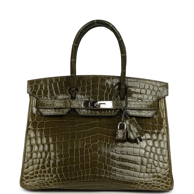 Hermès Birkin 30 Vert Olive Shiny Niloticus Crocodile Palladium Hardware in Green Crocodile from Madison Avenue Couture