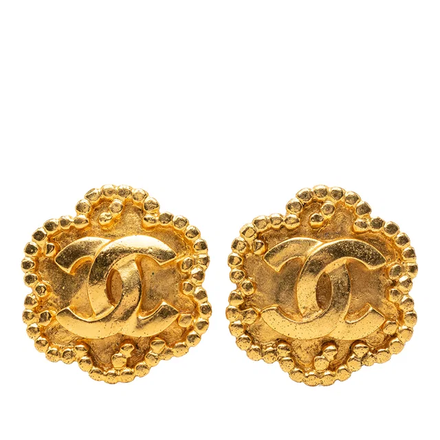 Gold Chanel CC Gold Plated Flower Clip On Earrings in Gold from Designer Revival