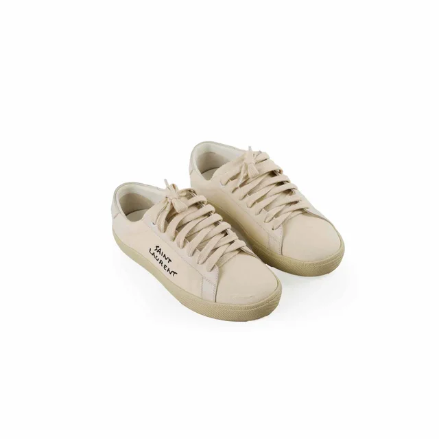 Saint Laurent Women's Court Classic Sneakers Cream 36.5 in White Canvas from The Purse Affair