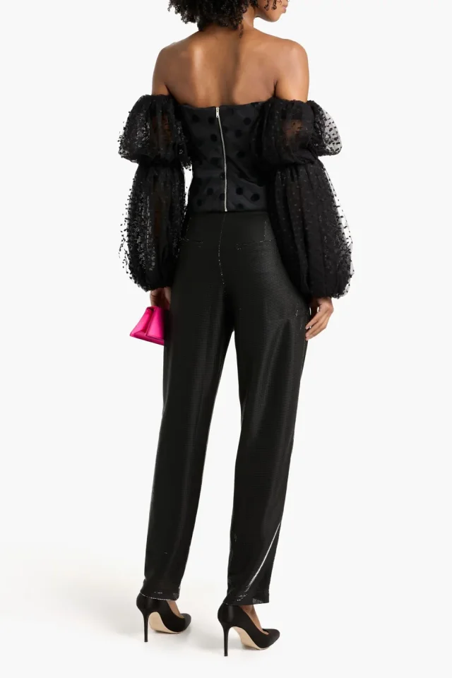Stella McCartney Off-the-Shoulder Flocked Tulle Cropped Top in Black, photo 7 of 8 from THE OUTNET