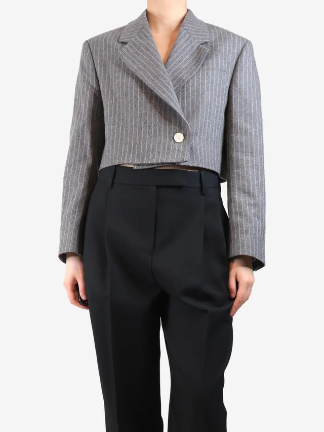 Acne Studios Grey pinstripe cropped wool jacket - size UK 8 in Grey Wool from Sign of the Times