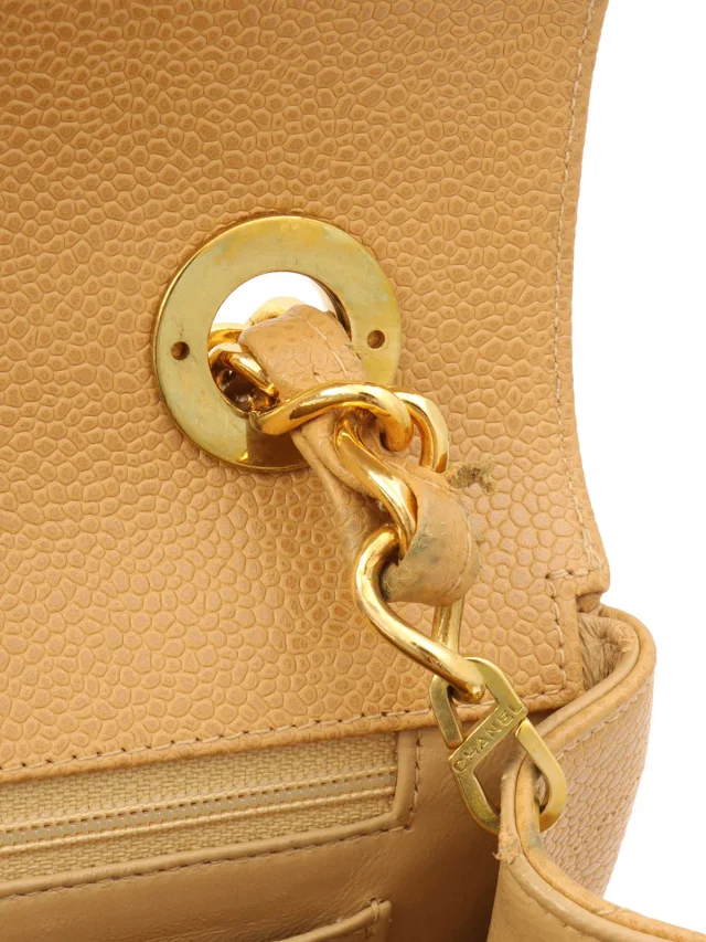 Chanel 2005-era caviar skin V-stitch CC turn-lock chain bag, beige in Beige Caviar leather from VINTAGE QOO TOKYO, photo 13 of 14