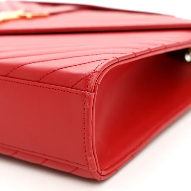 Saint Laurent Smooth Calfskin Matelasse Chevron Large Monogram Satchel Lipstick Red in Red Calfskin from FASHIONPHILE, photo 9 of 11