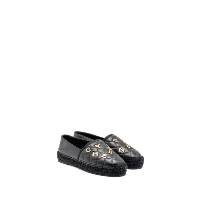 Chanel Size 38 Espadrilles Lambskin/Grosgrain Black GHW in Black Lambskin from EMIER