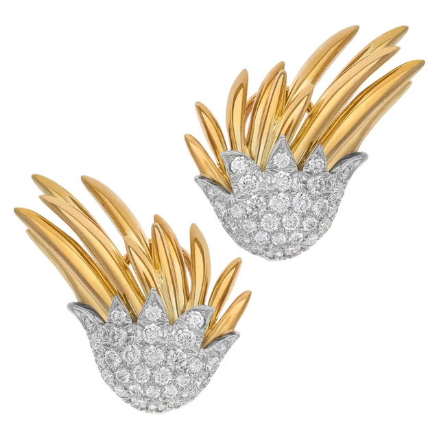 Tiffany & Co. Schlumberger "Flame" diamond earrings in platinum and 18k yellow gold in Yellow White Gold, Yellow Gold from Gray And Sons