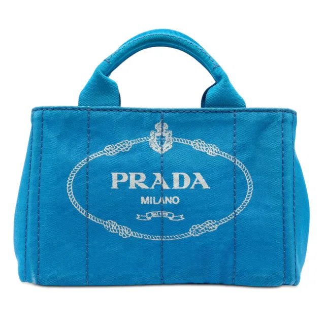 Blue Prada Small Canvas Canapa Logo Satchel in Blue Canvas from Designer Revival