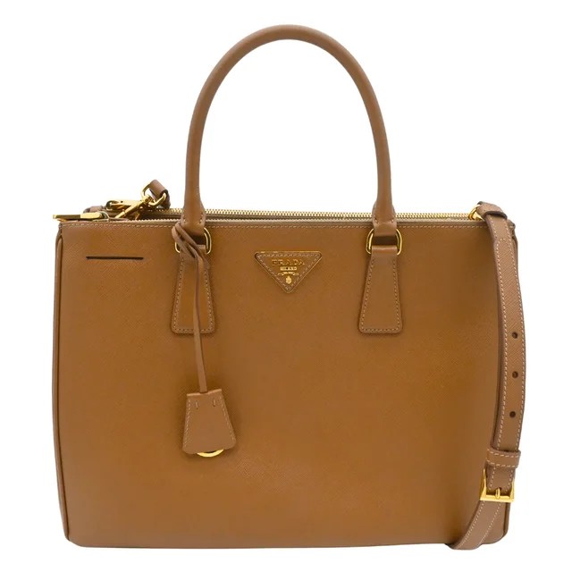 Prada Caramel Brown Saffiano Galleria Double Zip Tote in Brown Saffiano leather from Clotheshorse Anonymous