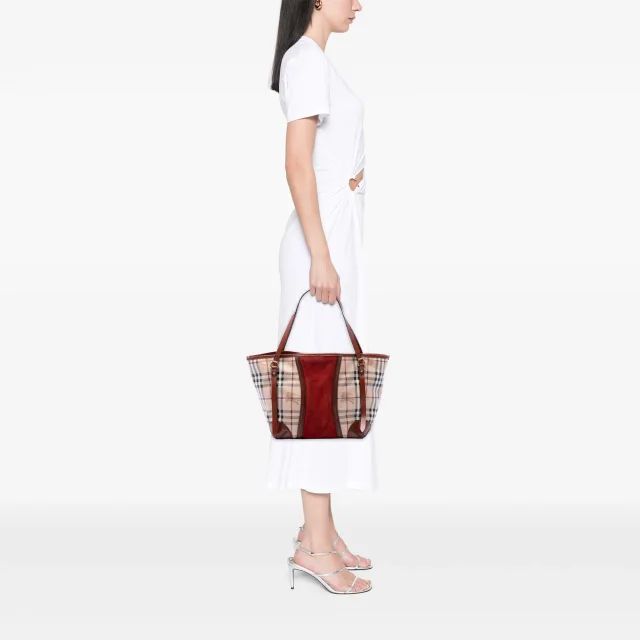 Beige Burberry Small Haymarket Check Coated Canvas Suede Panel Canterbury Tote in Beige Suede from Designer Revival, photo 6 of 6