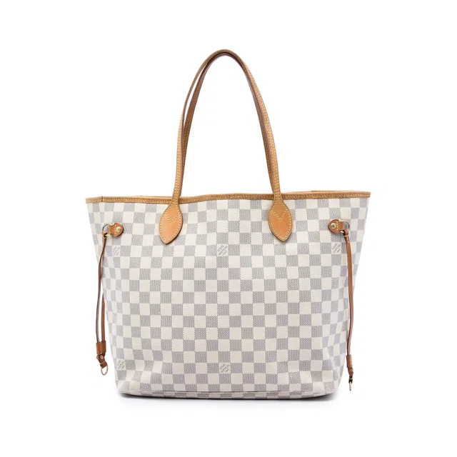 White Louis Vuitton Damier Azur Neverfull MM Tote Bag in White Canvas from Designer Revival