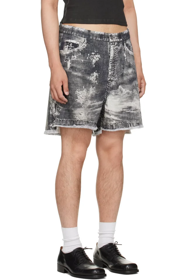 CAMPERLAB Black Corduroy Print Cutoff Shorts, photo 2 of 4 from SSENSE