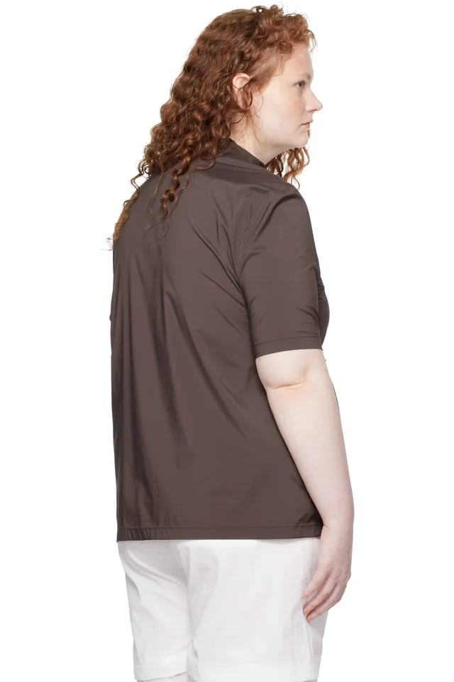 AMOMENTO Brown Mock Neck Half Zip T-shirt, photo 3 of 4 from SSENSE