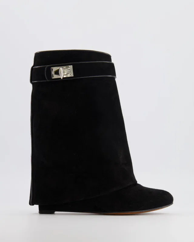 Givenchy Black Suede Mid-Calf Shark Lock Boots Size EU 37 in Black Suede from Sellier
