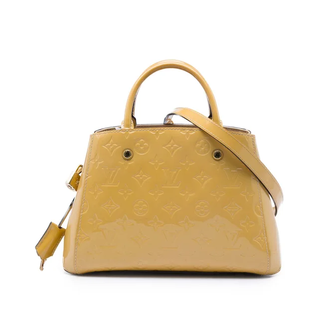 Beige Louis Vuitton Monogram Vernis Montaigne BB Satchel in Beige Leather from Designer Revival