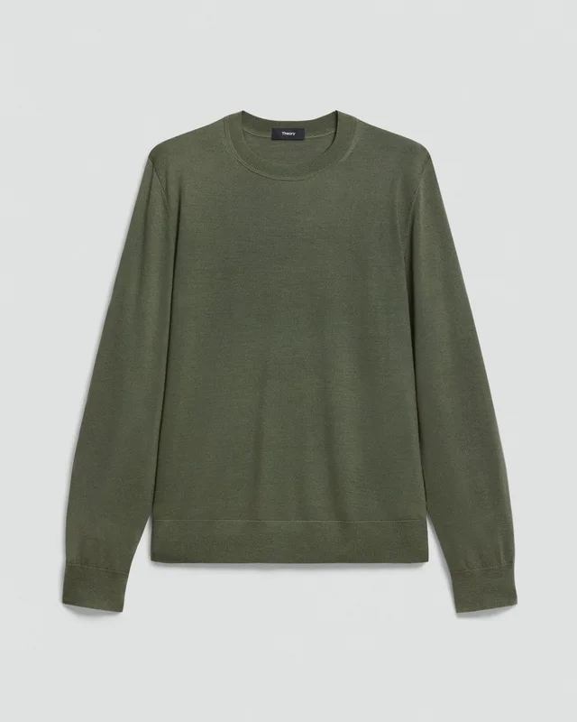 Theory Crewneck Sweater in Regal Wool in LIGHT IVY 100% Wool; Exclusive Of Elastic, photo 8 of 12 from Theory
