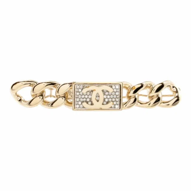 Chanel 21C CC Hair Clip Crystal Light Gold Tone in Gold from Luxury Promise