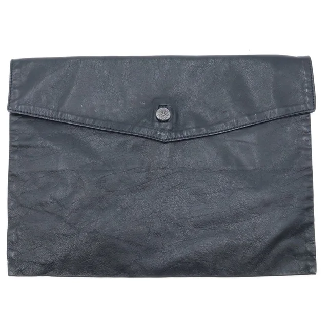 Chrome Hearts Horseshoe Button Leather Clutch Black in Black Leather from The Reluxe