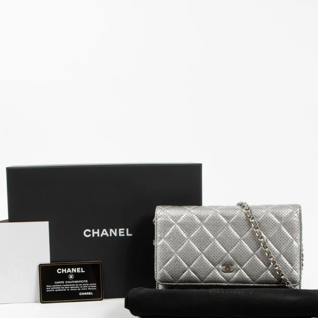 Chanel Silver Perforated Classic Wallet On Chain Bag in Silver Woven leather from Labellov, photo 2 of 2