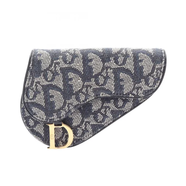 Dior Coin Case Saddle Oblique Navy Canvas Leather Trotter Purse in Navy Canvas from The Reluxe