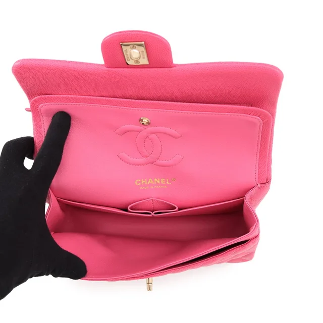 Chanel Matelasse W Flap ChainShoulder Bag PinkA01113 Caviar Leather Size 23 in Caviar leather from GALLERY RARE, photo 7 of 17