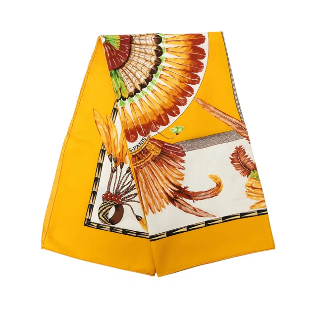 Yellow Hermès Brazil Silk Scarf 90 Scarves in Yellow Silk from Designer Revival