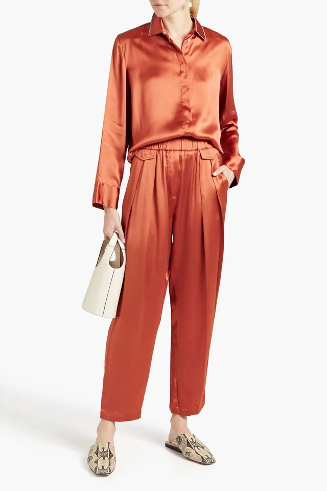 Fabiana Filippi Pleated Charmeuse Tapered Pants in Copper, photo 2 of 3 from THE OUTNET