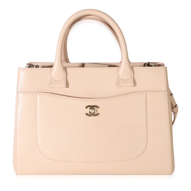 Chanel Light Beige Grained Calfskin Medium Neo Executive Shopper Tote in Beige Caviar leather from myGemma