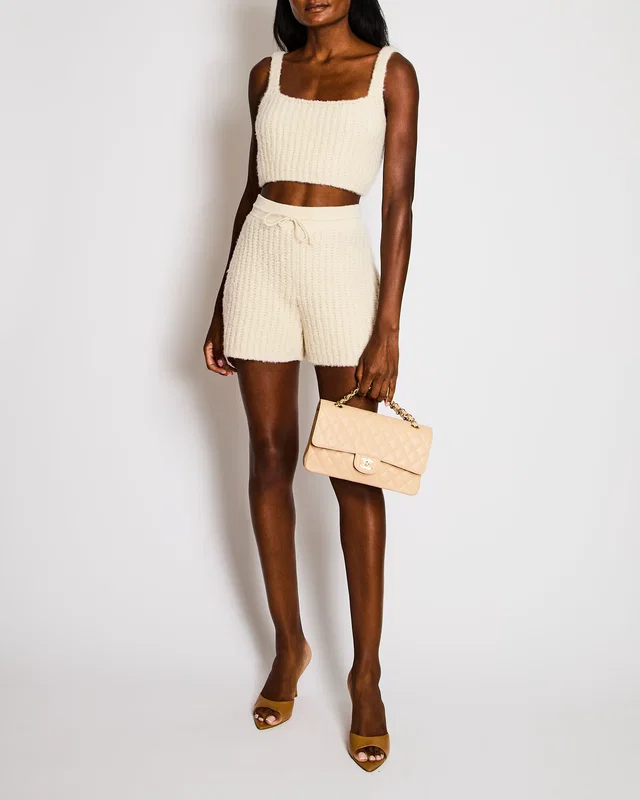 Loro Piana Cream Cashmere Two-Piece Cropped Top and Shorts Set Size IT S-M (UK 8-10) in White Cashmere from Sellier