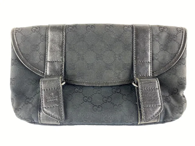 Gucci Black Monogram GG Waist Bag Fanny Pack Belt Pouch in Black Canvas from Bagriculture