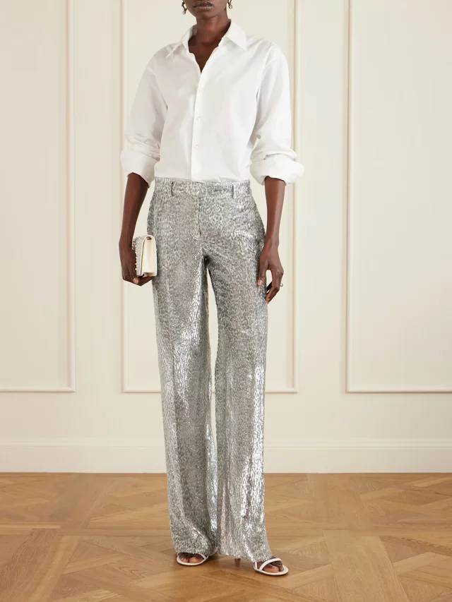 STELLA MCCARTNEY Metallic fil-coupé crepe straight-leg pants in Metallic, photo 2 of 2 from NET-A-PORTER (Canada)