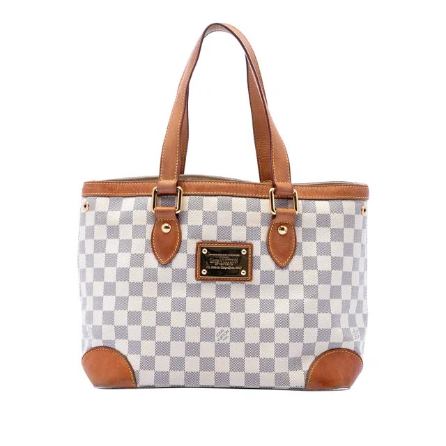 White Louis Vuitton Damier Azur Hampstead PM Tote Bag in White Canvas from Designer Revival
