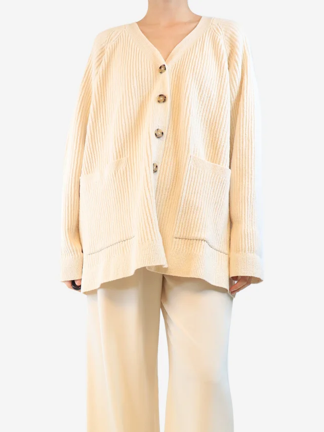 TOTEME Cream textured rib cardigan - size XL in White from Sign of the Times