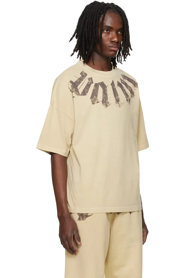Palm Angels Beige Big Neck Logo Loose T-shirt, photo 2 of 4 from SSENSE