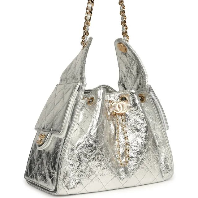 Chanel Small 25 Hobo Bag Silver Metallic Calfskin Gold Hardware in Silver Calfskin from Madison Avenue Couture, photo 2 of 2