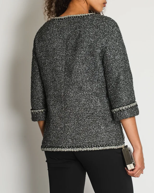 HOT* Chanel 14/P La Petite Veste Noire Tweed Charcoal Grey Jacket with Silver Detail Size FR… in Grey Tweed from Sellier, photo 2 of 12
