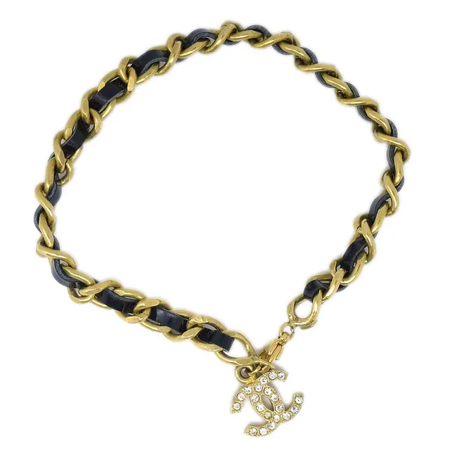 Chanel 1995 Spring Crystal & Gold CC Anklet 95P in Gold Patent leather from AMORE Vintage Tokyo