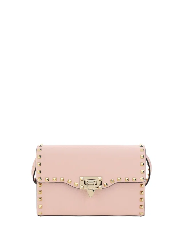 Valentino Garavani Pyramid-Stud Calf Leather Shoulder Bag — Pink Bos Taurus in Pink Calfskin from HEWI