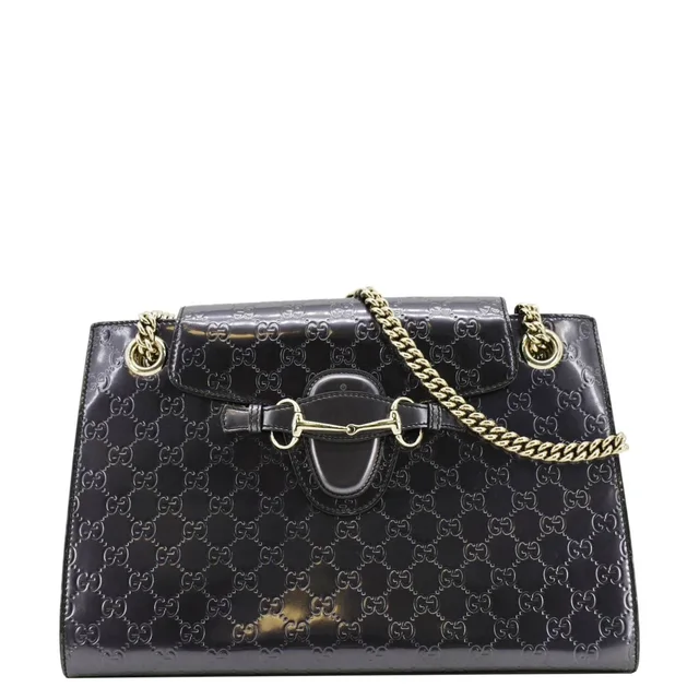 Gucci Emily Large Guccissima Patent Leather Shoulder Bag Dark Violet 295403 in Purple Patent leather from Dallas Designer Handbags