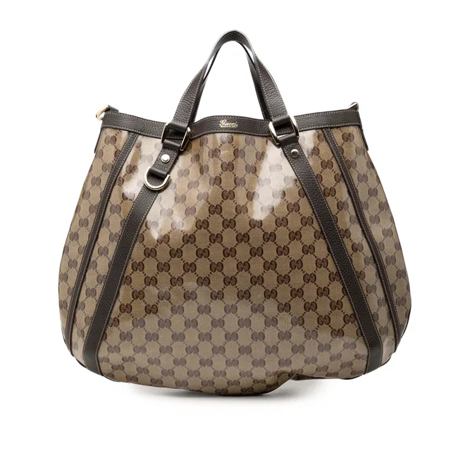Beige Gucci GG Crystal Abbey D Ring Convertible Tote Satchel in Beige Coated canvas from Designer Revival