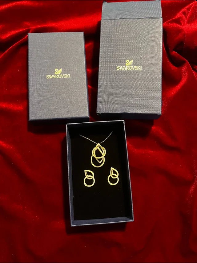 Swarovski Tone Interlocking Teardrop Necklace & Earring Set in gold from Poshmark, photo 1 of 1