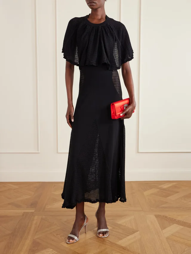 LANVIN Cape-effect open-knit and jersey midi dress in Black, photo 2 of 2 from NET-A-PORTER (Canada)