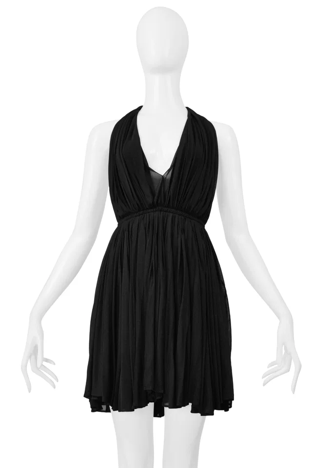 Saint Laurent Black Mini Goddess Dress 2020 in Black Silk from Resurrection Vintage