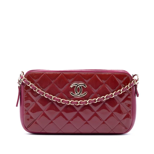 Red Chanel Quilted Patent CC Crown Double Zip Crossbody in Red Patent leather from Designer Revival