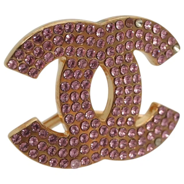 Hermès CHANEL Scarf ring metal Gold Tone Pink CC Auth in Pink Leather from Luxury Promise