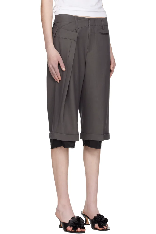 OPEN YY Gray Wrap Over Shorts, photo 2 of 4 from SSENSE